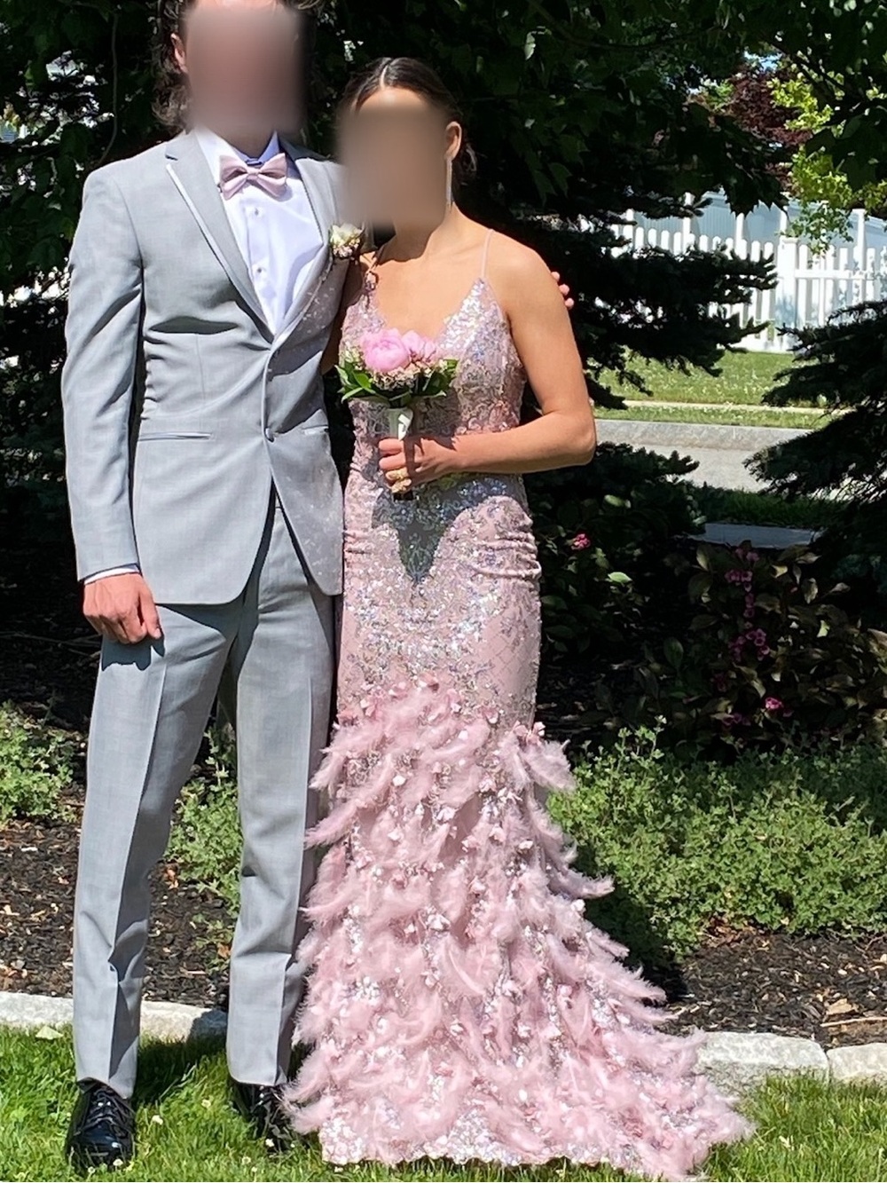 Nox Anabel Blush Pink Sequin Feather Prom Dress Size 4 Bustled